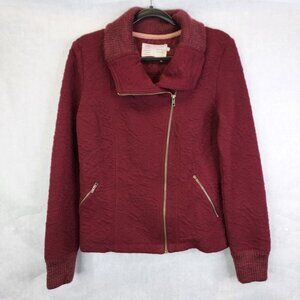Anthropologie Saturday Sunday Loren Moto Jacket Women M Jacquard Burgundy Zip Up